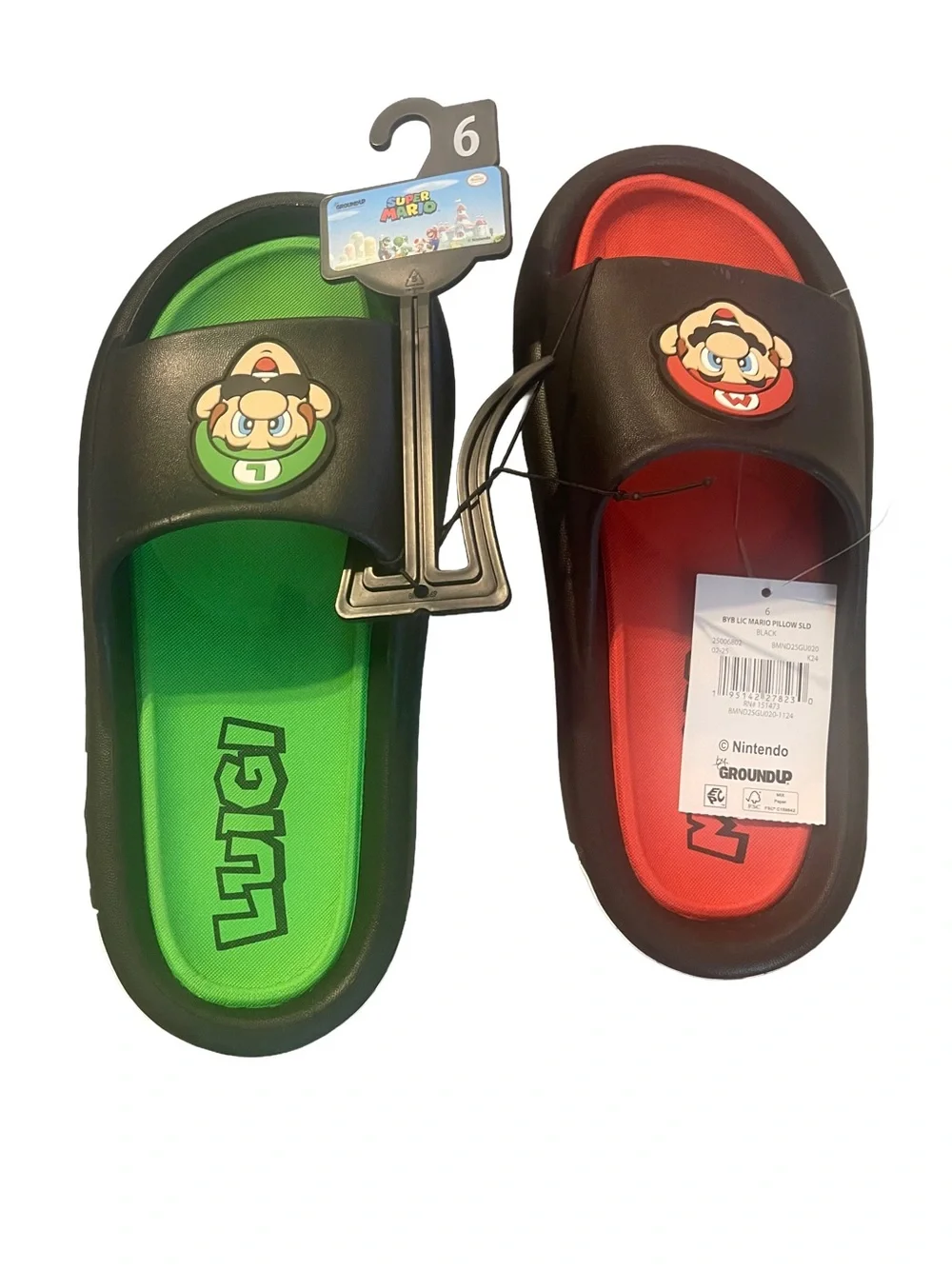 Nintendo Super Mario & Luigi Kids Slide Sandals - Red and Green Footbeds